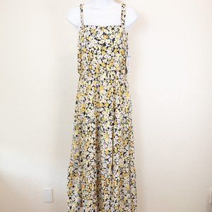 Sanctuary Yellow Floral Sundress Tied Straps Maxi Dress, Large